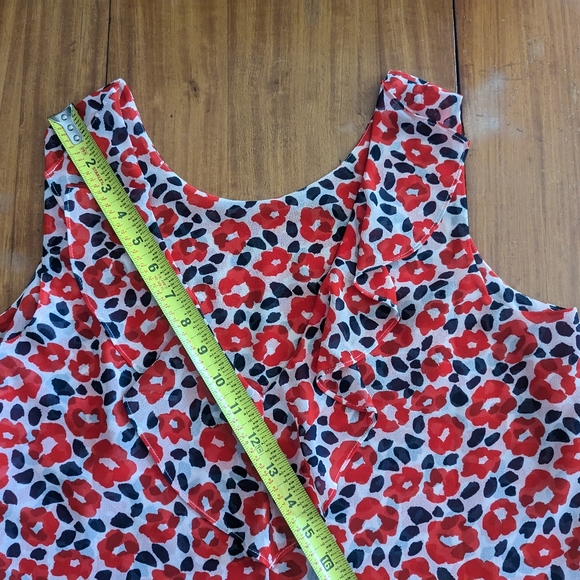 Blue and Red Floral Poppy Sheer Ruffle sleeveless blouse - Picture 10 of 10